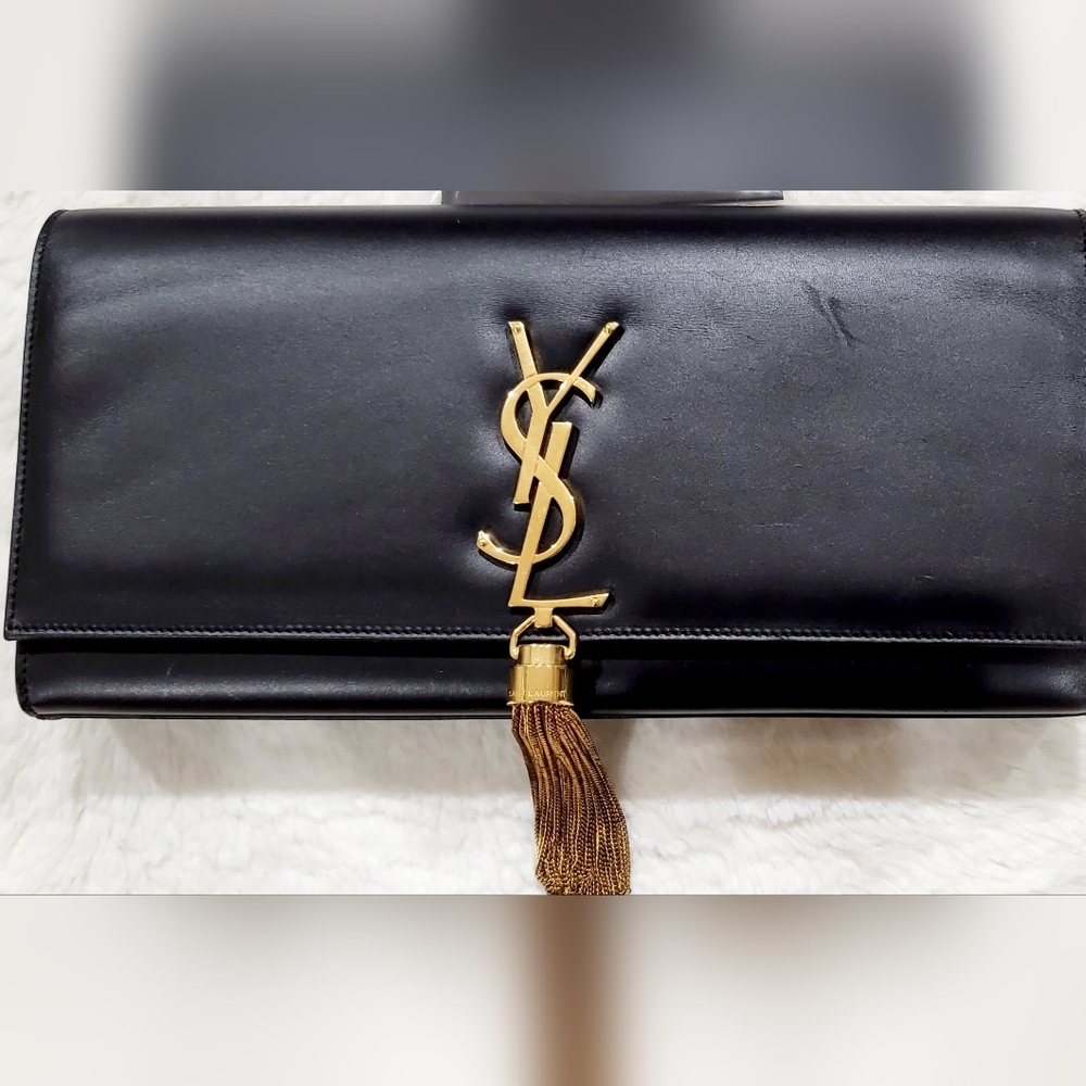 Yves Saint Laurent Kate Tassel Leather Black Clutch Handbag - Picture 2 of 9